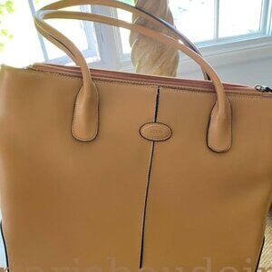 TOD'S Tan Leather Structured Tote Bag
